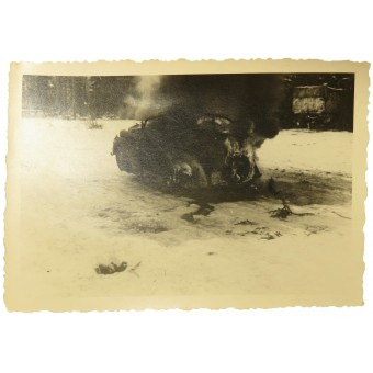Burning HQ car Opel Olympia on  November 11, 1941, Eastern Front. Espenlaub militaria